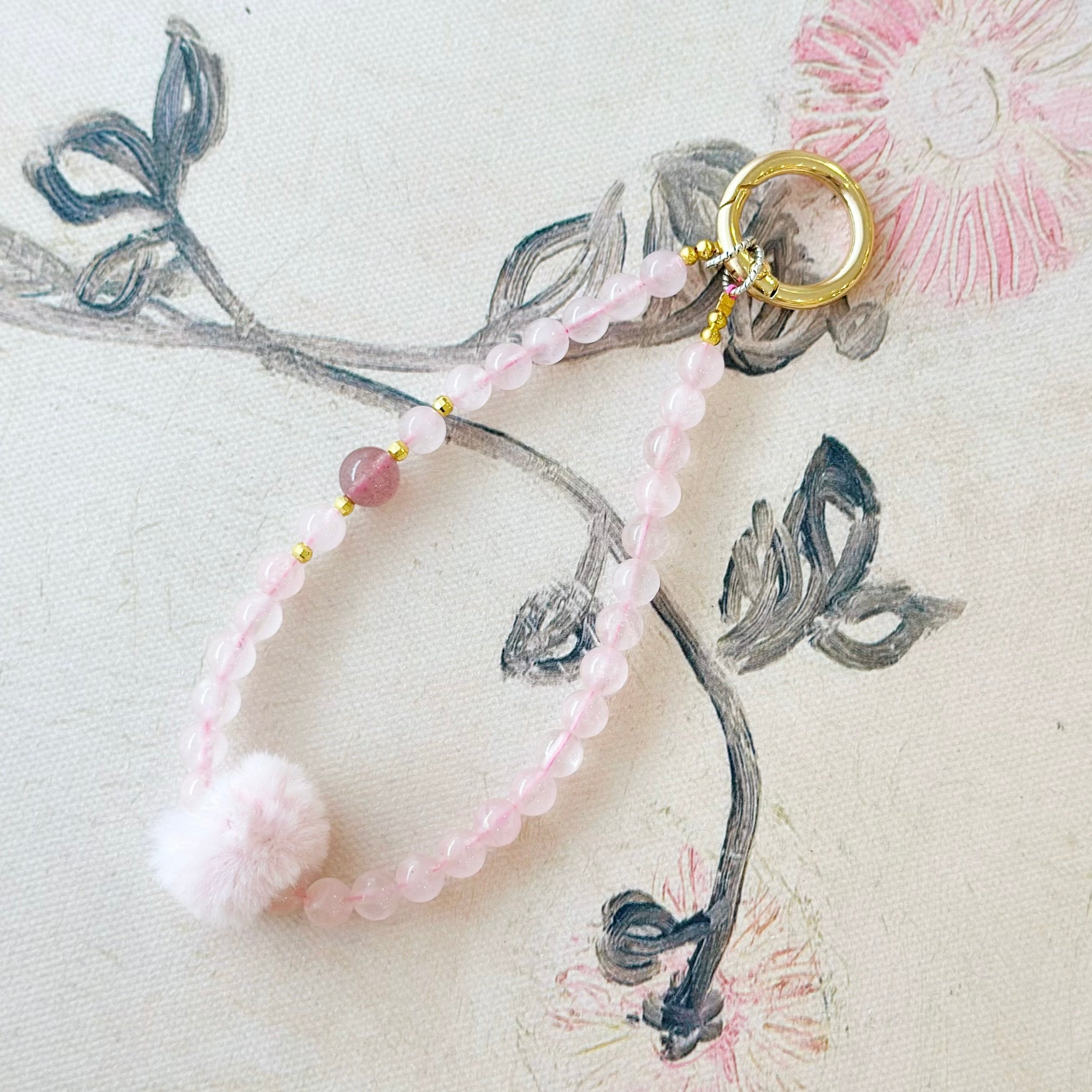 My Fluffy Rose Quartz Crystal Phone Charm