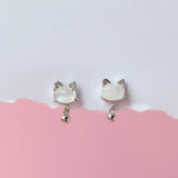 Lucky Cat White Moonstone Earrings