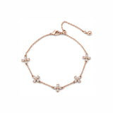 Clover Bloom Bracelet in silver / ROSE GOLD with crystal clover charms on fine chain