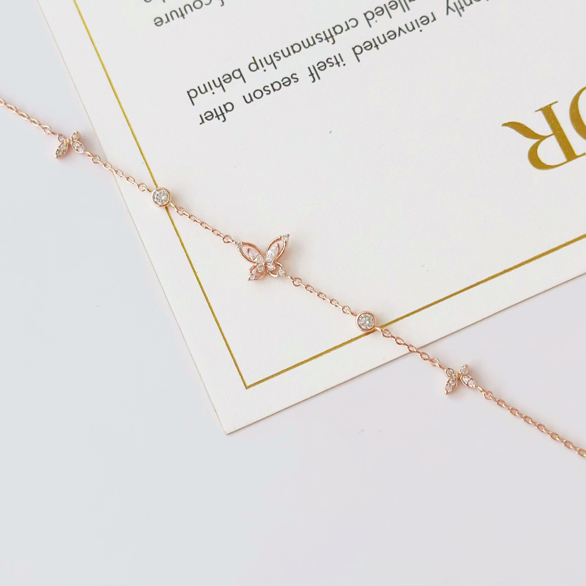 Mystic Butterfly Bracelet in silver / ROSE GOLD with crystal butterfly charms on fine chain