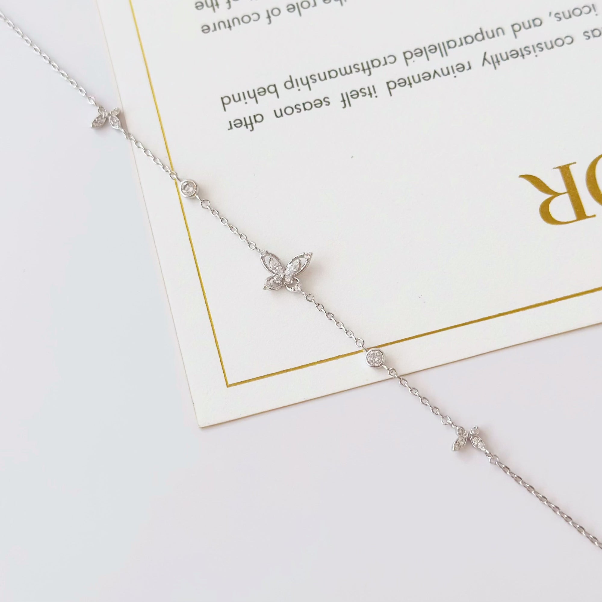 Mystic Butterfly Bracelet in silver / ROSE GOLD with crystal butterfly charms on fine chain