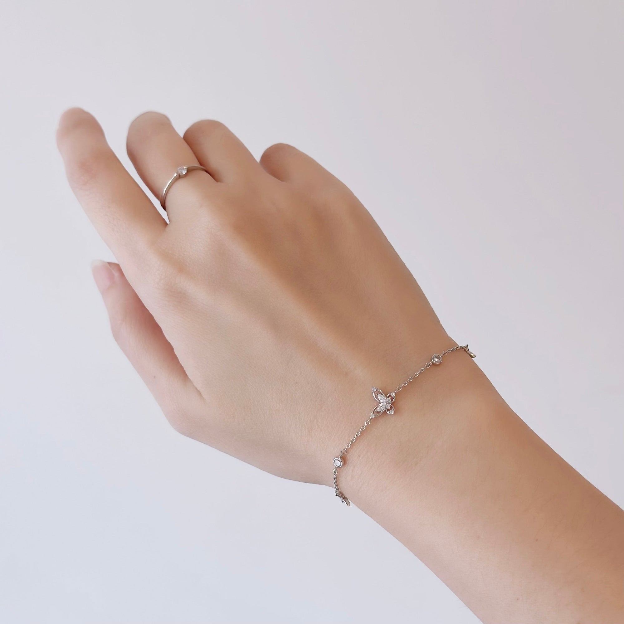 Mystic Butterfly Bracelet in silver / ROSE GOLD with crystal butterfly charms on fine chain