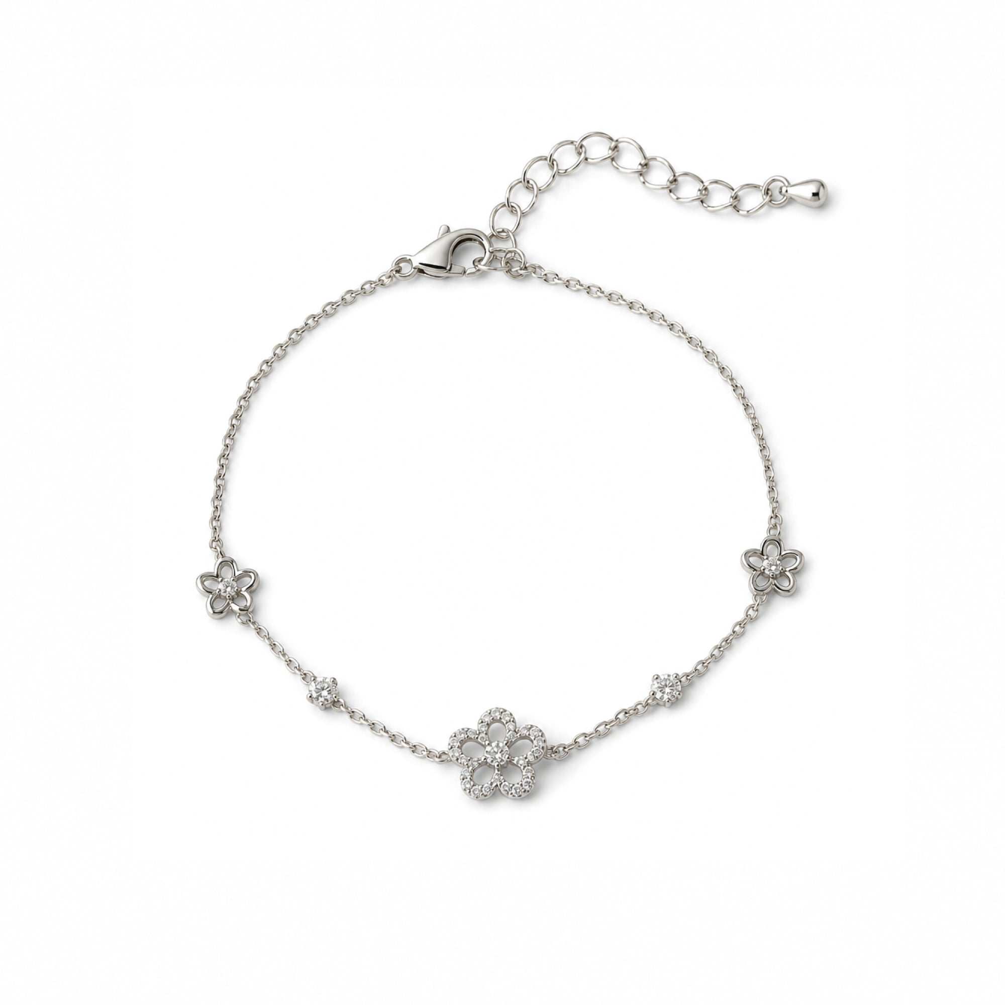 Secret Blossom Bracelet in silver / ROSE GOLD with crystal daisy flower charms