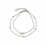 Whisper Heart Bracelet in silver, double-layer chain with heart charm