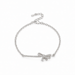 Silver Dear Love Ribbon Bracelet with pavé cubic zirconia bow design, 925 sterling silver rhodium plated, by Aurelia Atelier, IU, perfect crown, kdrama earrings, chanel earrings, ruban, 蝴蝶结耳环，镶嵌密钉立方氧化锆，925纯银镀铑, 