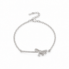 Silver Dear Love Ribbon Bracelet with pavé cubic zirconia bow design, 925 sterling silver rhodium plated, by Aurelia Atelier, IU, perfect crown, kdrama earrings, chanel earrings, ruban, 蝴蝶结耳环，镶嵌密钉立方氧化锆，925纯银镀铑, 