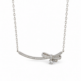 Silver Dear Love Ribbon Necklace with pavé cubic zirconia bow design, 925 sterling silver rhodium plated, by Aurelia Atelier, IU, perfect crown, kdrama earrings, chanel earrings, ruban, 蝴蝶结耳环，镶嵌密钉立方氧化锆，925纯银镀铑, 