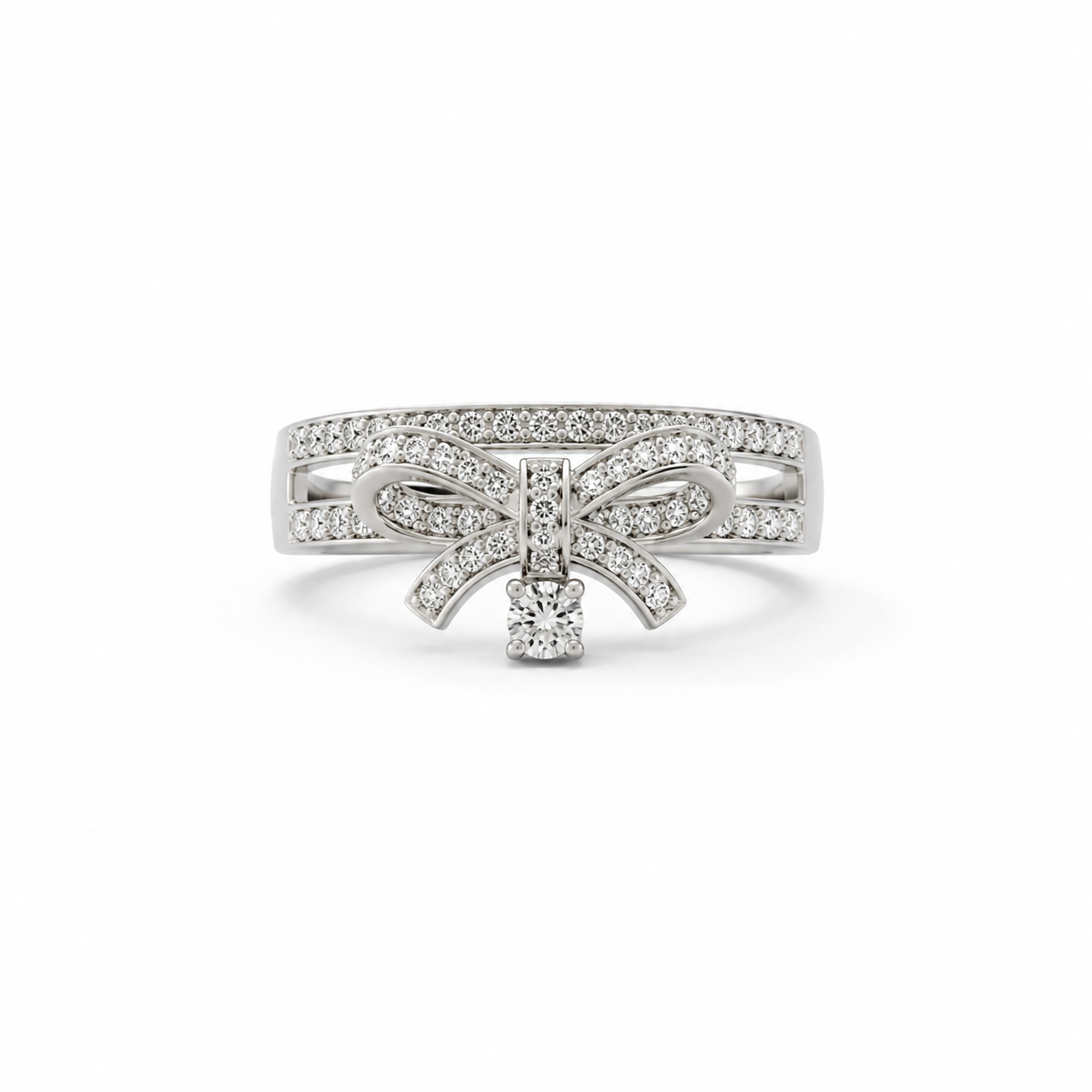 Silver Dear Love Ribbon Ring with pavé cubic zirconia bow design, 925 sterling silver rhodium plated, by Aurelia Atelier, IU, perfect crown, kdrama earrings, chanel earrings, ruban, 蝴蝶结耳环，镶嵌密钉立方氧化锆，925纯银镀铑, 
