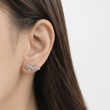 Silver Dear Love Ribbon Earrings with pavé cubic zirconia bow design, 925 sterling silver rhodium plated, by Aurelia Atelier, IU, perfect crown, kdrama earrings, chanel earrings, ruban, 蝴蝶结耳环，镶嵌密钉立方氧化锆，925纯银镀铑, 